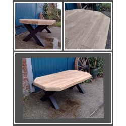 Eiken salontafel met stalen...