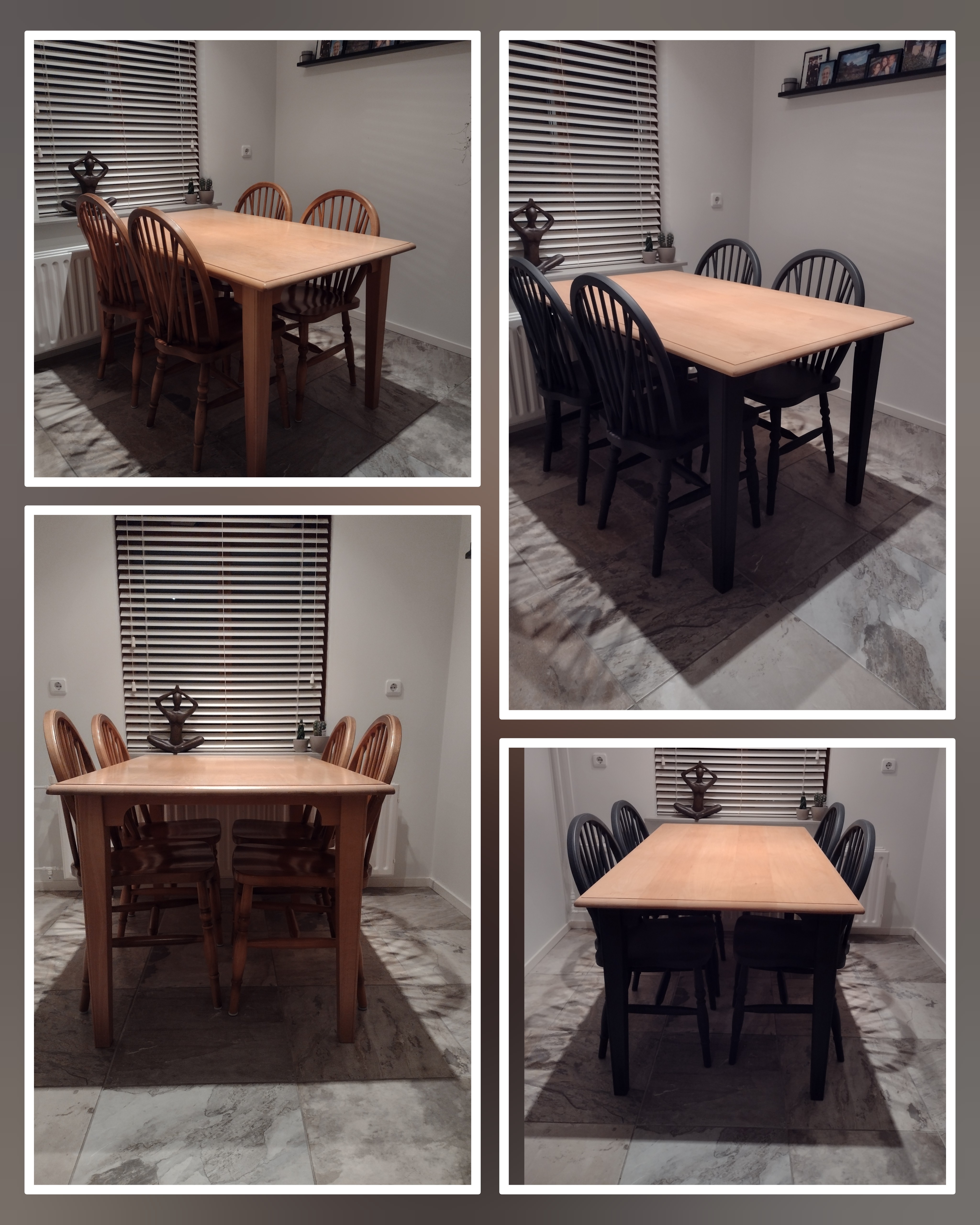 Beukenhouten tafel met stoelen opgeknapt 